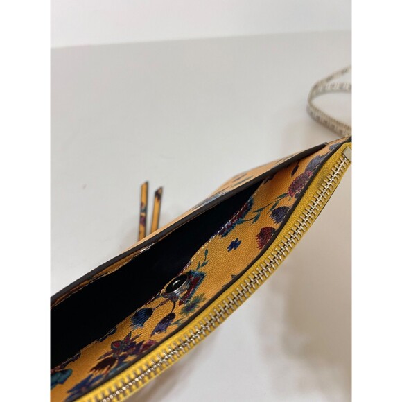 REBECCA MINKOFF Leather CLUTCH Yellow Blue Floral Wallet Credit Card Wristlet - Picture 8 of 11